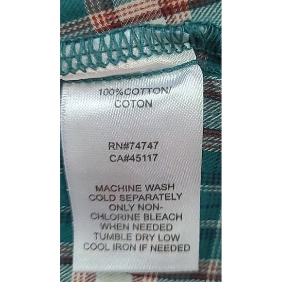 Natural Reflections Shirt Womens L Green Plaid Long Roll Tab Sleeve Button Up - Picture 7 of 10